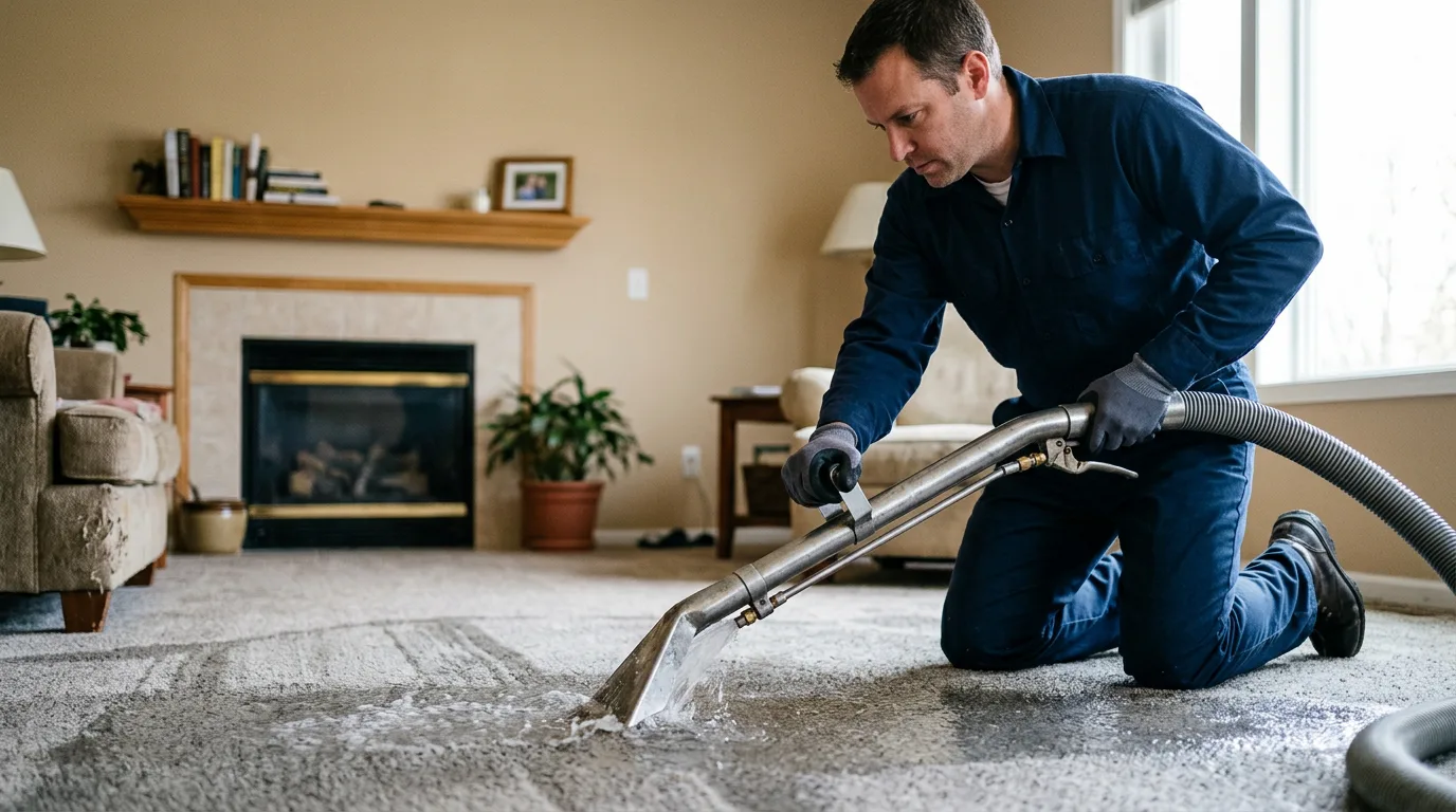 Water damage restoration technician working near Oxford, ME